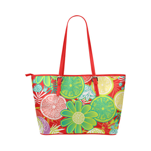 Loudly Lime Red Leather Tote Bag/Large (Model 1651)