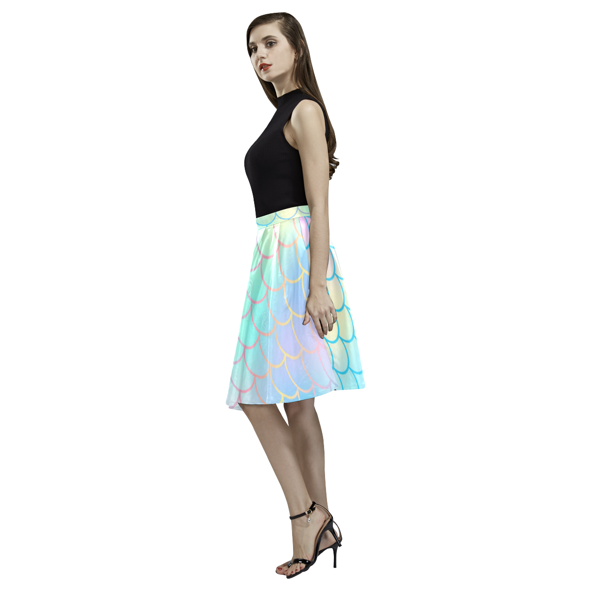 ladies mermaid skirt Melete Pleated Midi Skirt (Model D15)