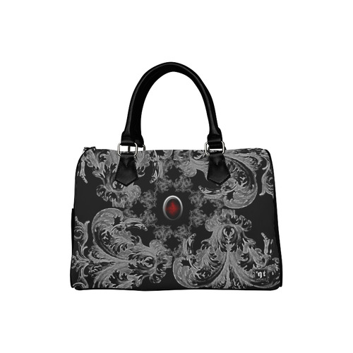 Red Jeweled Gray Damask Goth Print Boston Handbag (Model 1621)