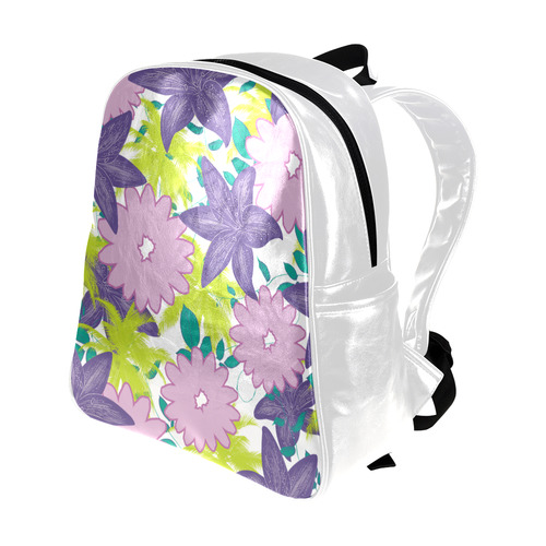 Tropical Violet White Multi-Pockets Backpack (Model 1636)