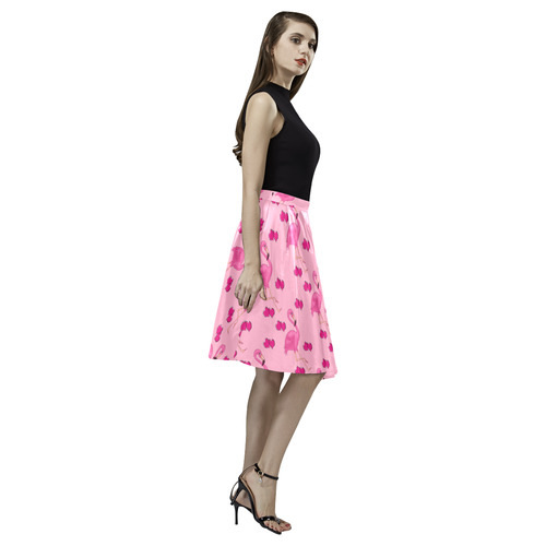 pink flamingo ladies skirt Melete Pleated Midi Skirt (Model D15)