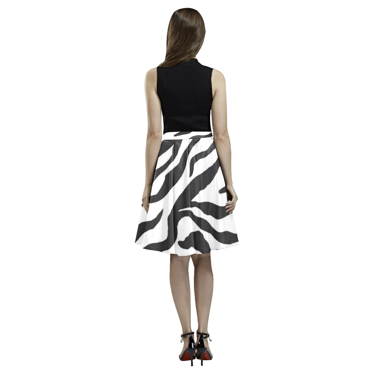 zebra ladies skirt Melete Pleated Midi Skirt (Model D15)