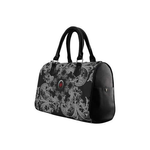 Red Jeweled Gray Damask Goth Print Boston Handbag (Model 1621)