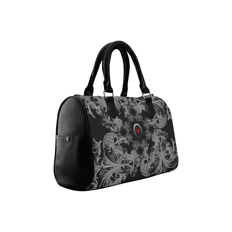 Red Jeweled Gray Damask Goth Print Boston Handbag (Model 1621)