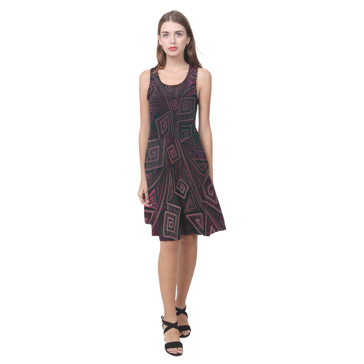 Psychedelic 3D Square Spirals - pink and orange Atalanta Casual Sundress(Model D04)
