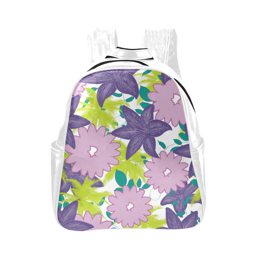 Tropical Violet White Multi-Pockets Backpack (Model 1636)