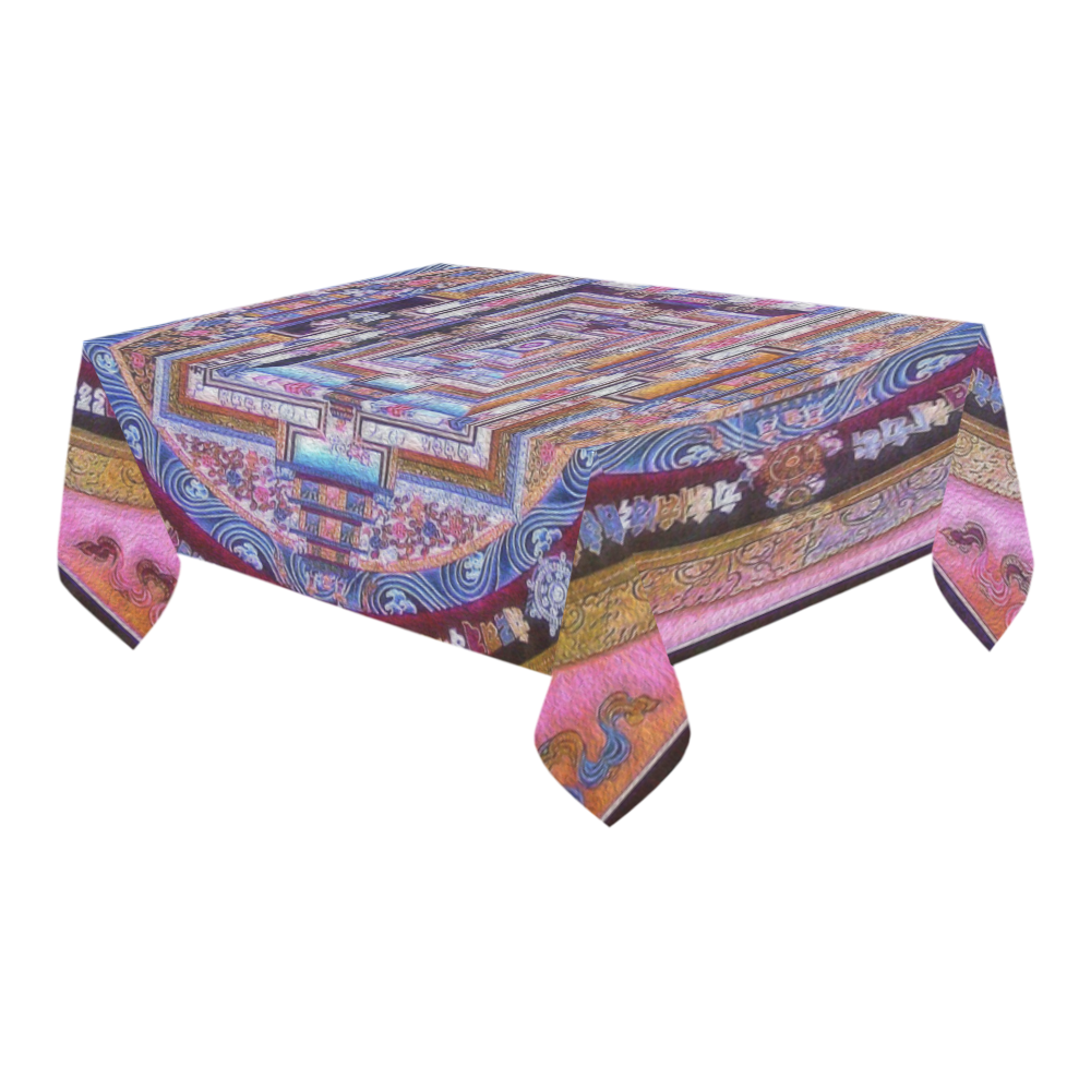 Buddhist Kalachakra Mandala Cotton Linen Tablecloth 60" x 90"