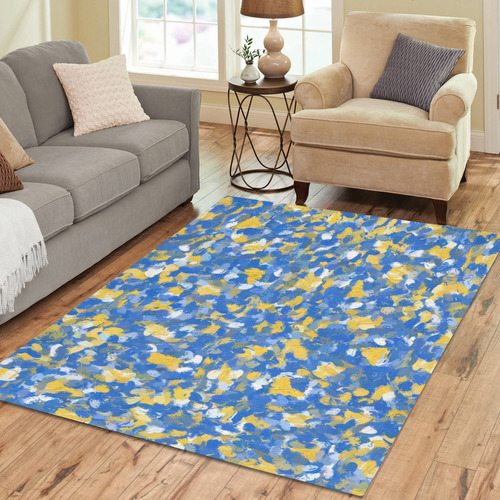 Blue, Yellow and White Paint Splashes Area Rug7'x5'