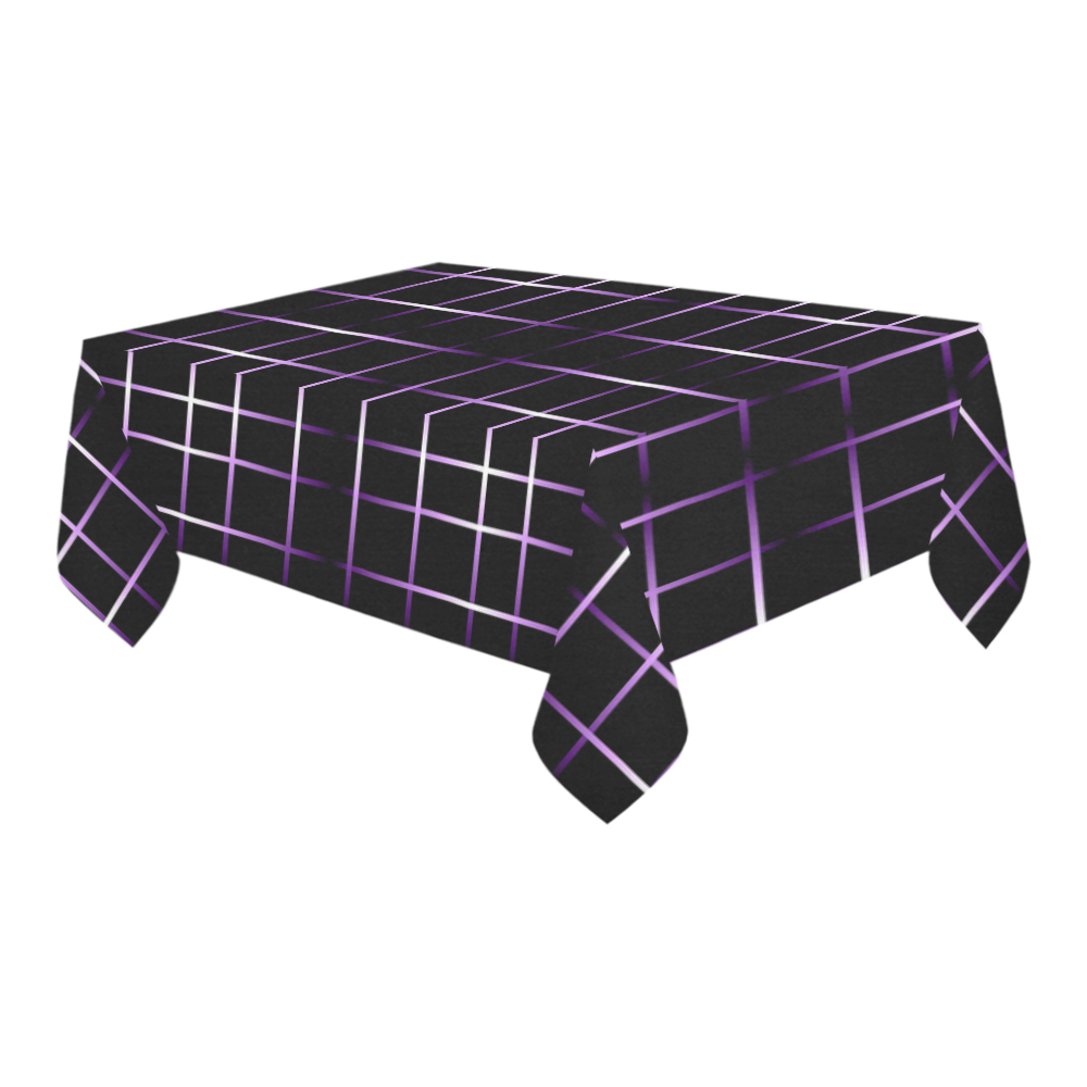 Purple Black Grid Cotton Linen Tablecloth 60" x 90"