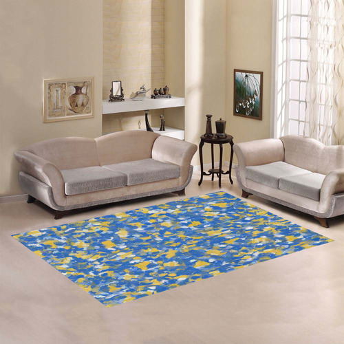 Blue, Yellow and White Paint Splashes Area Rug7'x5'