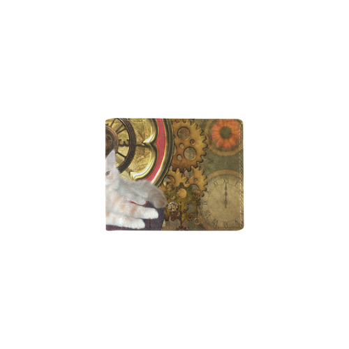 Steampunk, awseome cat clacks and gears Mini Bifold Wallet (Model 1674)