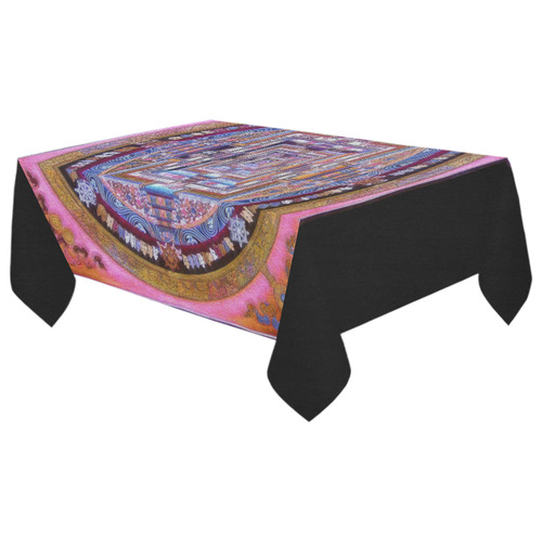 Buddhist Kalachakra Mandala Cotton Linen Tablecloth 60"x 104"