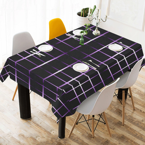 Purple Black Grid Cotton Linen Tablecloth 60" x 90"