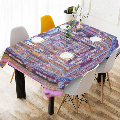 Buddhist Kalachakra Mandala Cotton Linen Tablecloth 60" x 90"