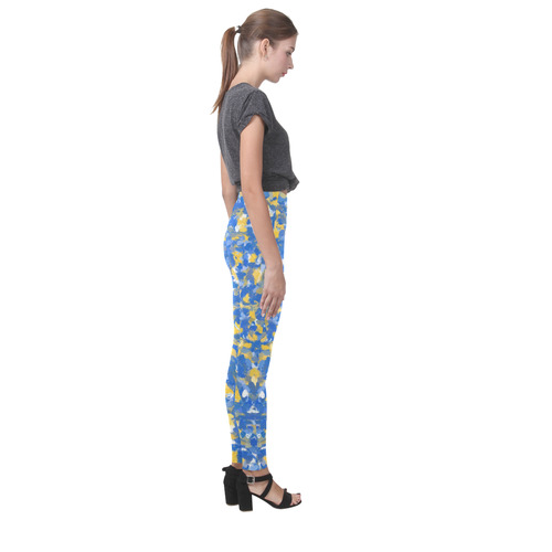 Blue, Yellow and White Paint Splashes Cassandra Women's Leggings (Model L01)