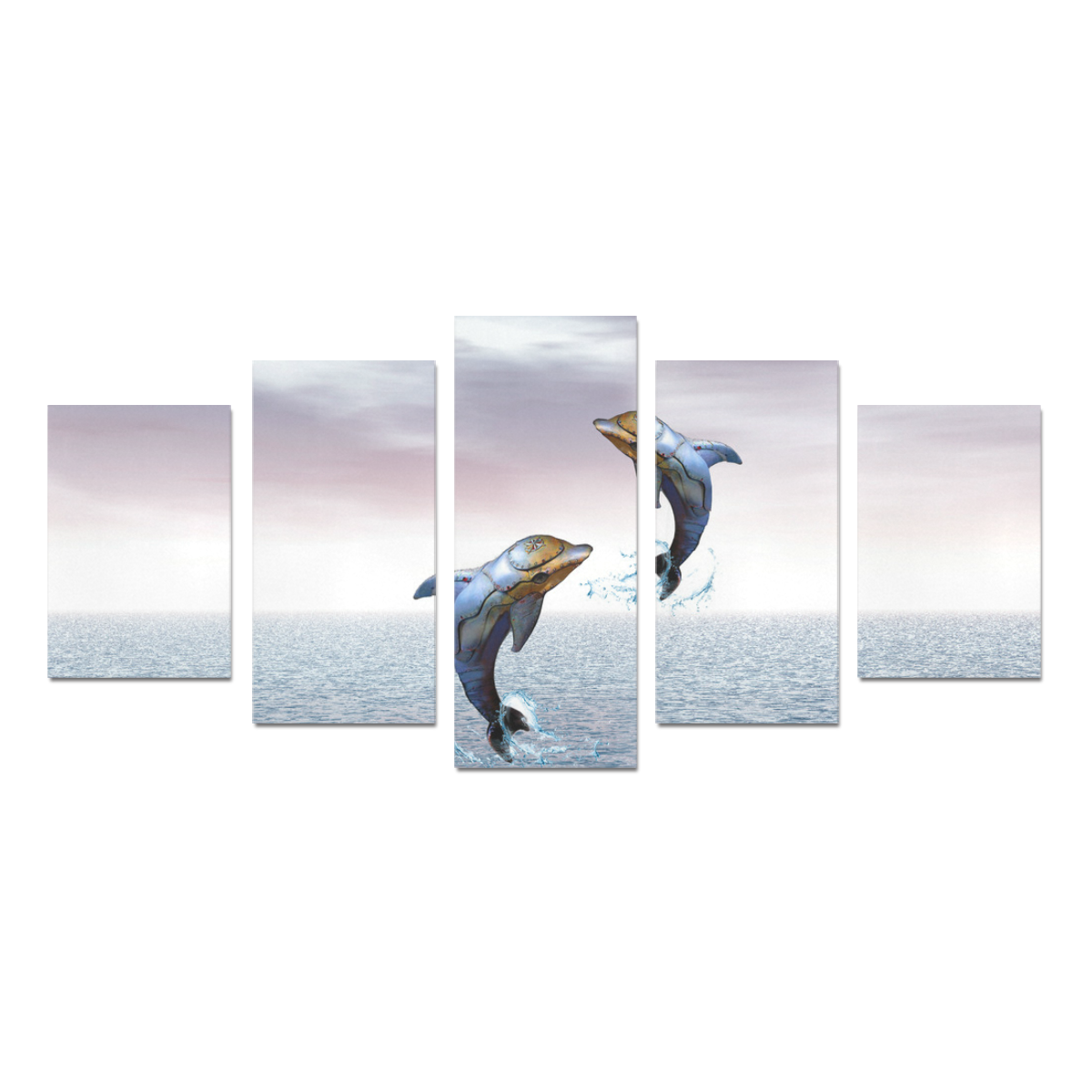steampunk jumping dolphins Canvas Print Sets D (No Frame)