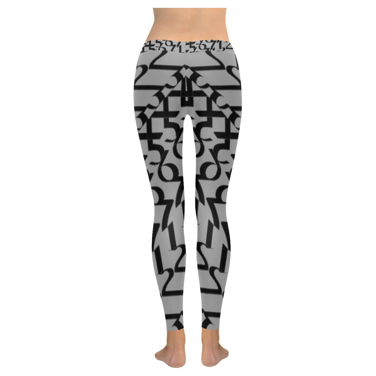 NUMBERS Collection Women 1234567 Gray/Black Leggings Women's Low Rise Leggings (Invisible Stitch) (Model L05)