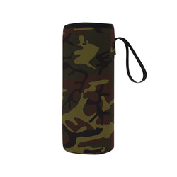 Camo Green Brown Neoprene Water Bottle Pouch/Medium