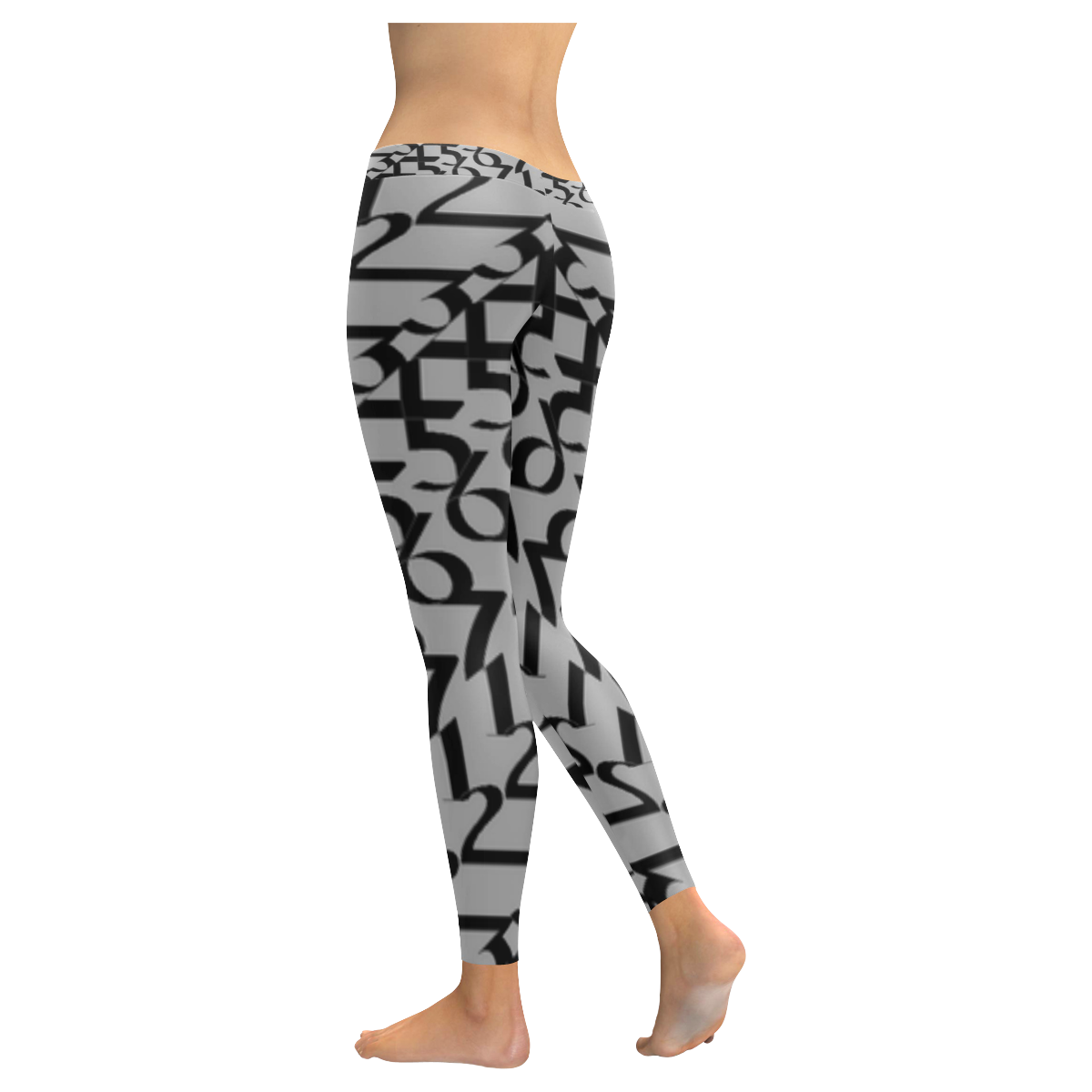 NUMBERS Collection Women 1234567 Gray/Black Leggings Women's Low Rise Leggings (Invisible Stitch) (Model L05)