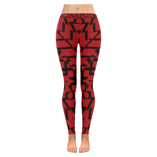 NUMBERS Collection Women 1234567 Cherry/Black Leggings Women's Low Rise Leggings (Invisible Stitch) (Model L05)