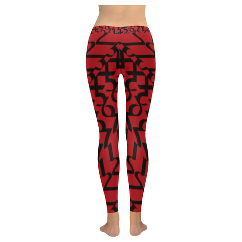 NUMBERS Collection Women 1234567 Cherry/Black Leggings Women's Low Rise Leggings (Invisible Stitch) (Model L05)