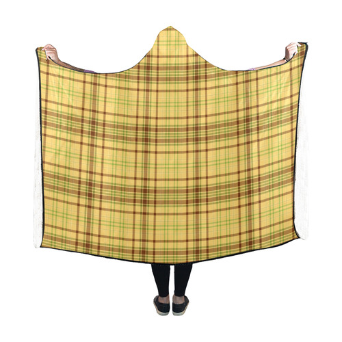 Yellow Brown Plaid Hooded Blanket 60''x50''