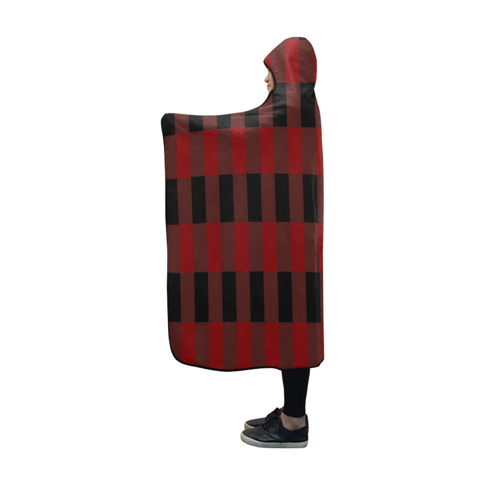Red Black Plaid Hooded Blanket 60''x50''