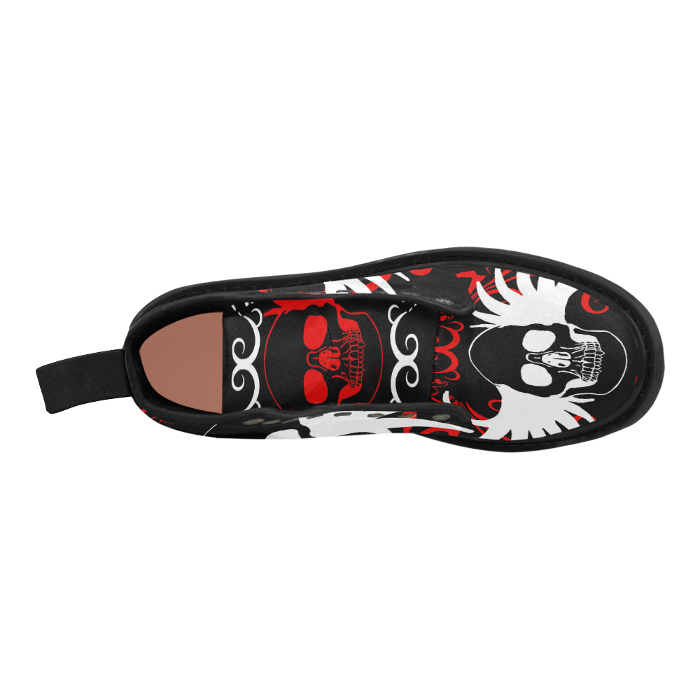 white red skull abstract 2 Martin Boots for Women (Black) (Model 1203H)