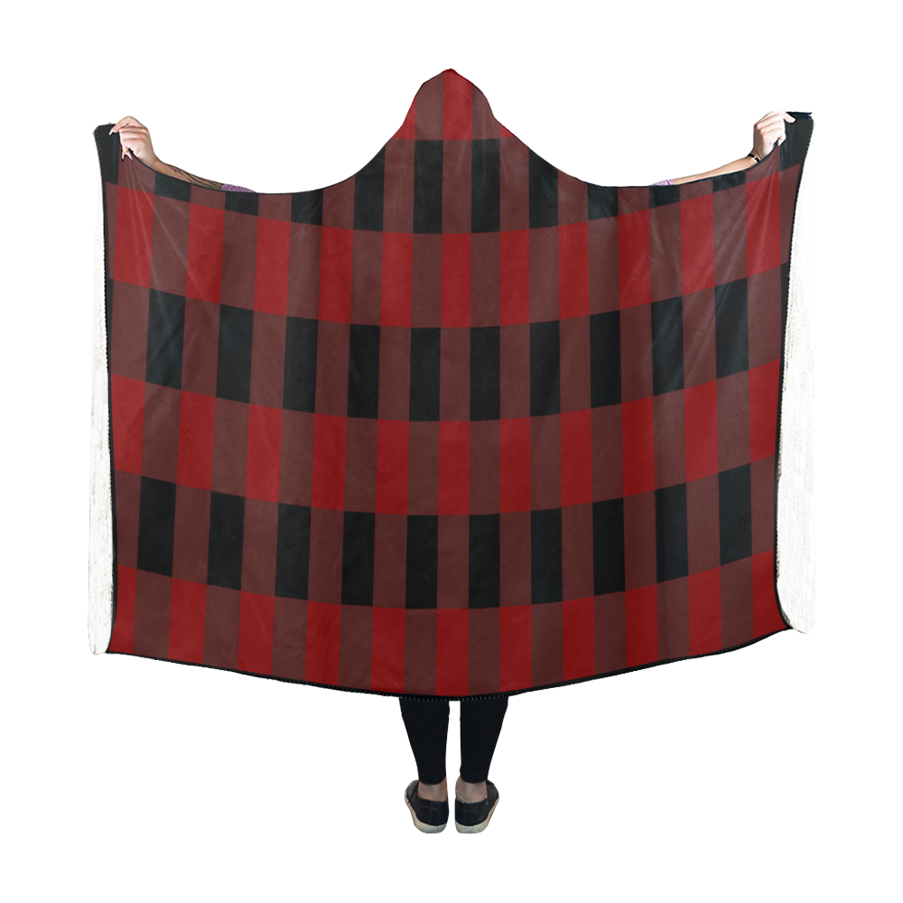 Red Black Plaid Hooded Blanket 60''x50''