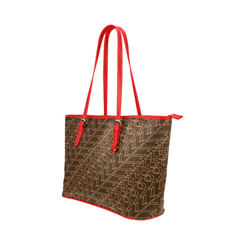 NUMBERS Collection 1234567  Women Chocolate/Cherry Red Leather Tote Bag/Large (Model 1651)