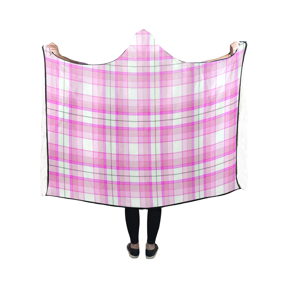 Pink Plaid Hooded Blanket 50''x40''