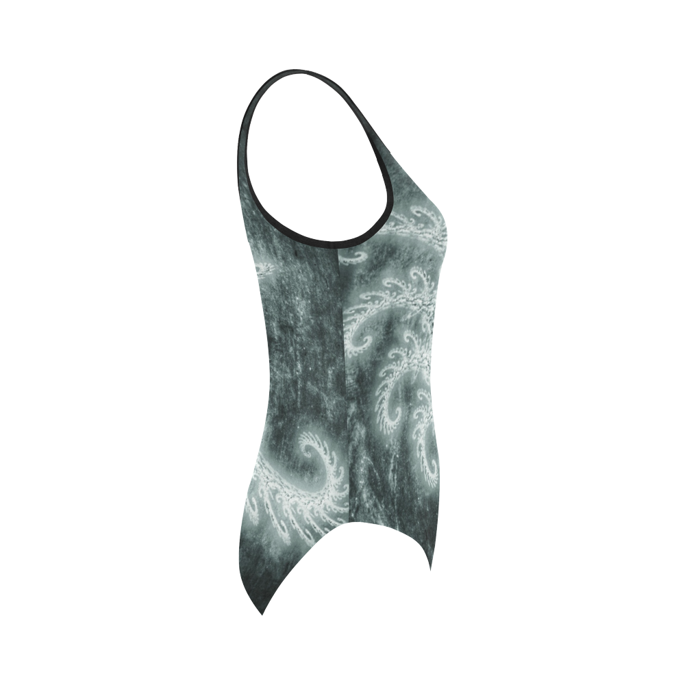 White Spiral Fractal Vest One Piece Swimsuit (Model S04)