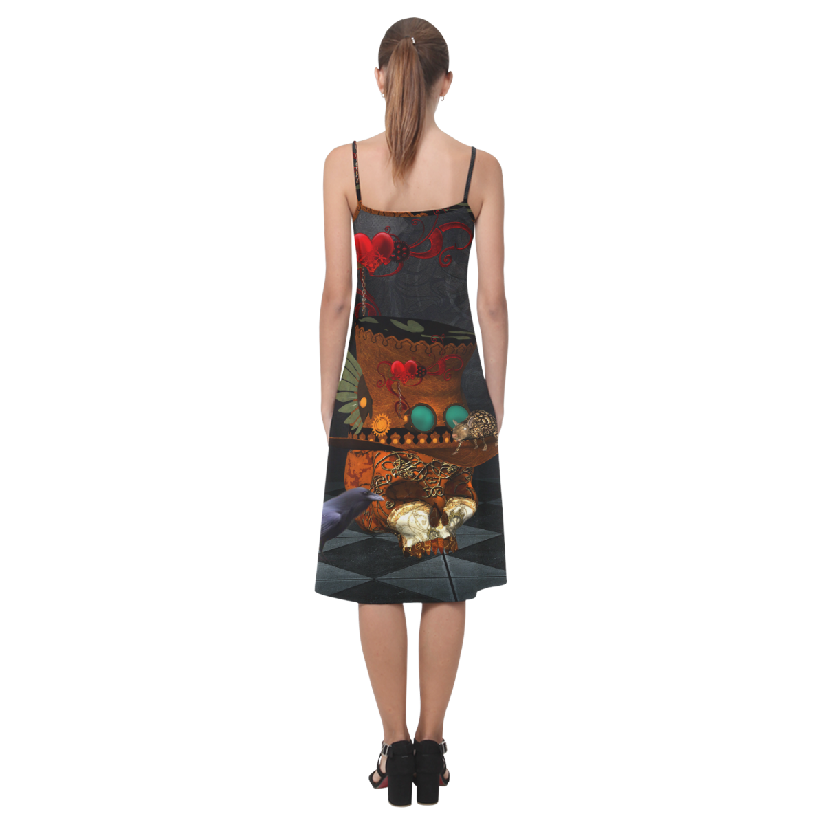 Steampunk skull with rat and hat Alcestis Slip Dress (Model D05)
