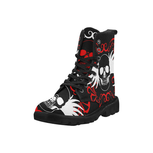 white red skull abstract 2 Martin Boots for Women (Black) (Model 1203H)