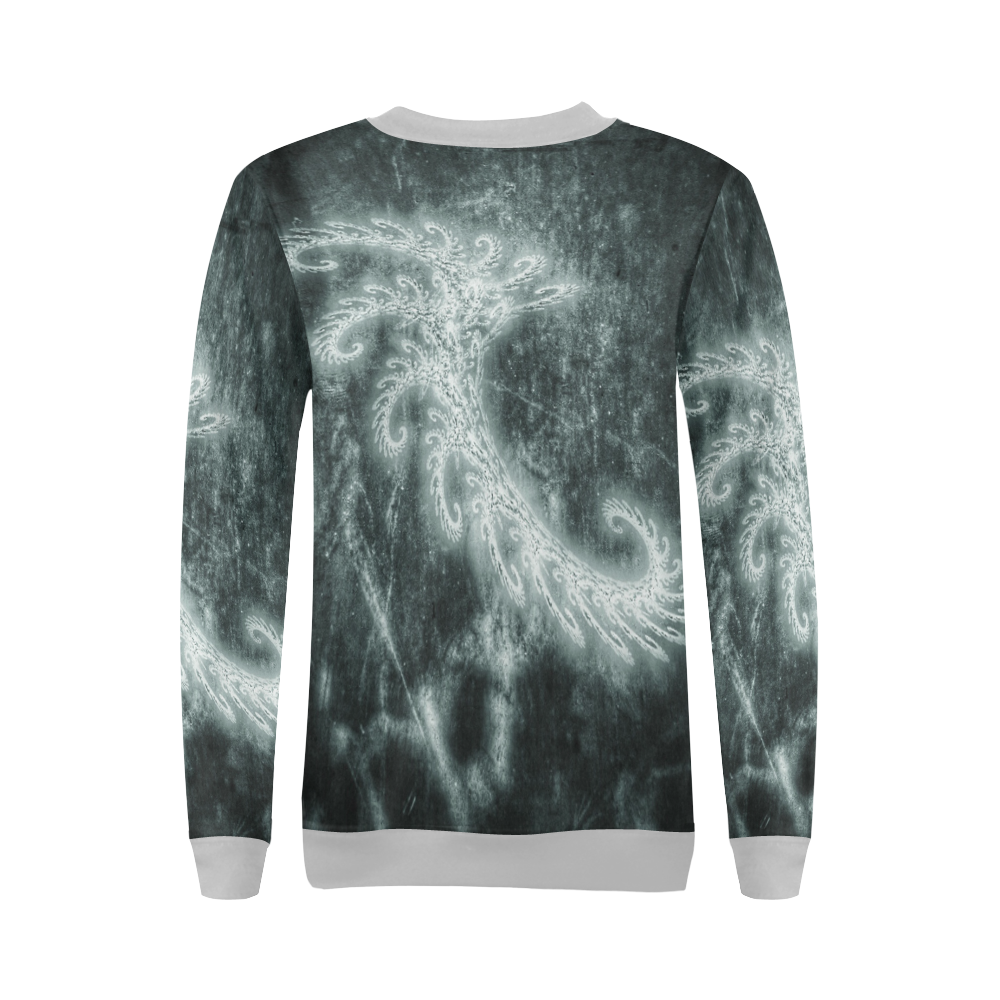 White Spiral Fractal All Over Print Crewneck Sweatshirt for Women (Model H18)