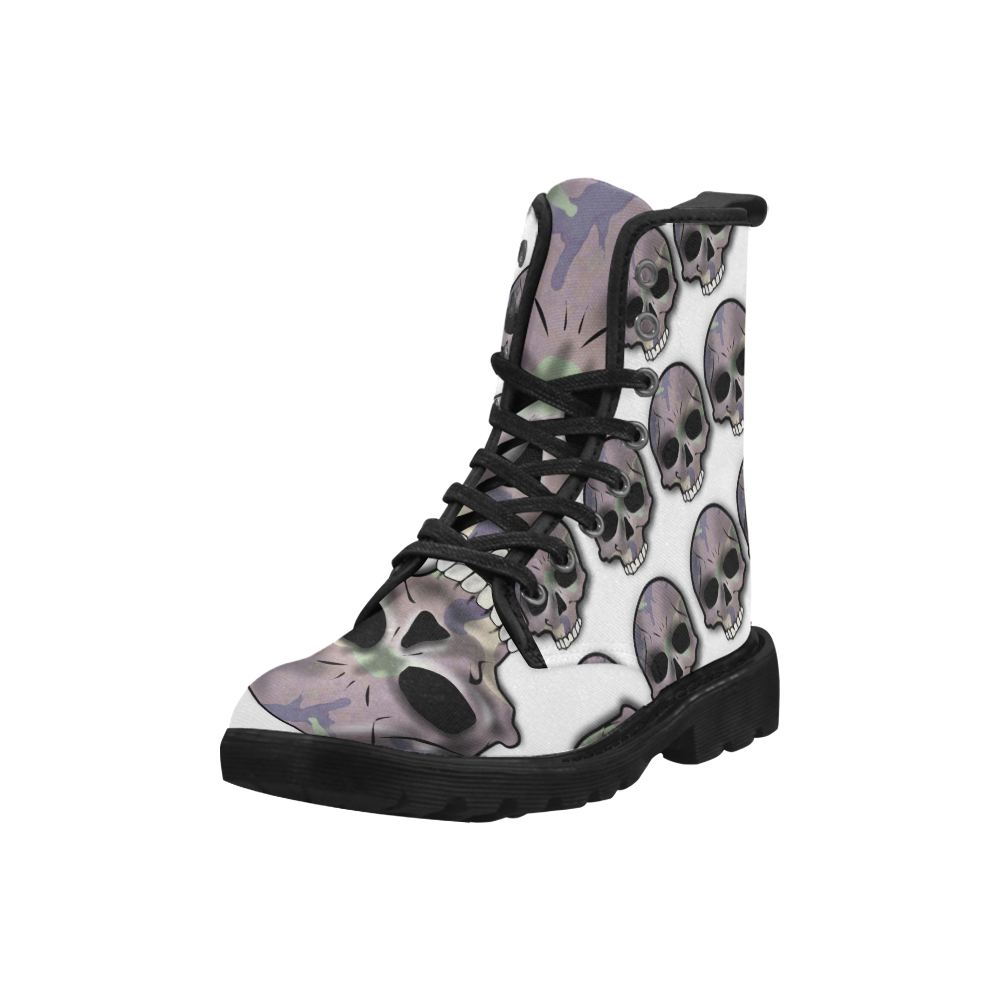 white skull Martin Boots for Men (Black) (Model 1203H)