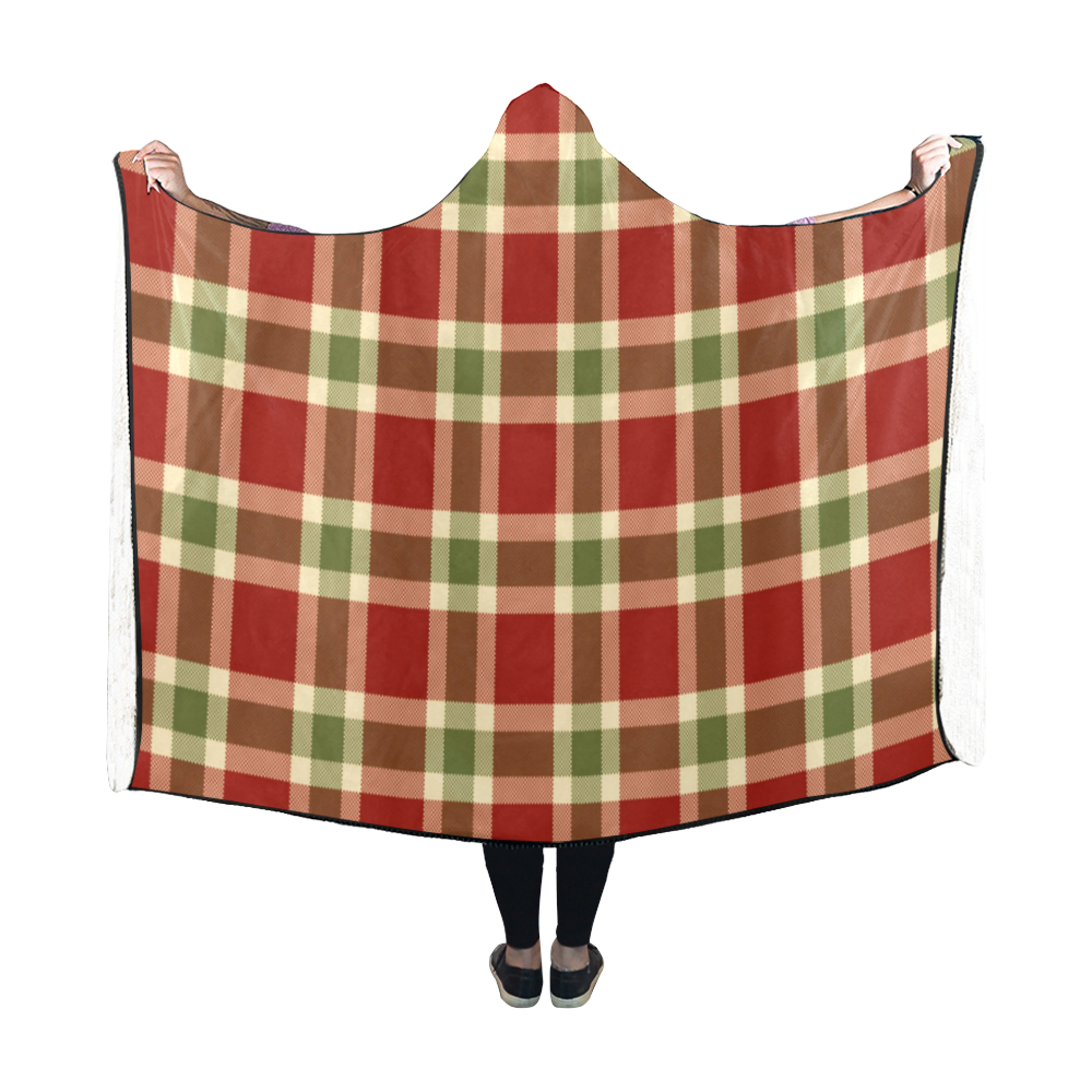 Red And Green Plaid Hooded Blanket 60''x50''