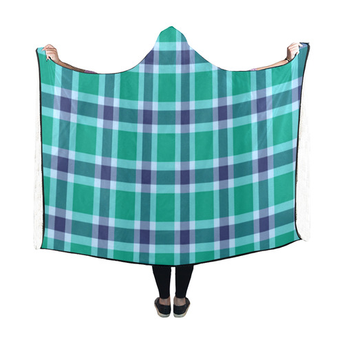 Green Blue White Plaid Hooded Blanket 60''x50''