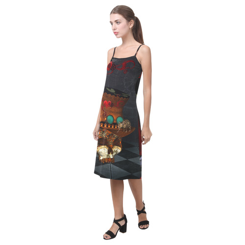 Steampunk skull with rat and hat Alcestis Slip Dress (Model D05)