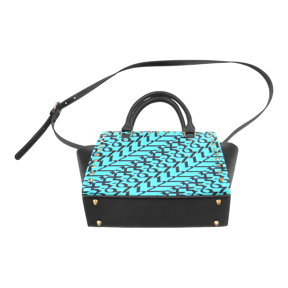 NUMBERS Collection 1234567 Women Teal/Black Rivet Shoulder Handbag (Model 1645)