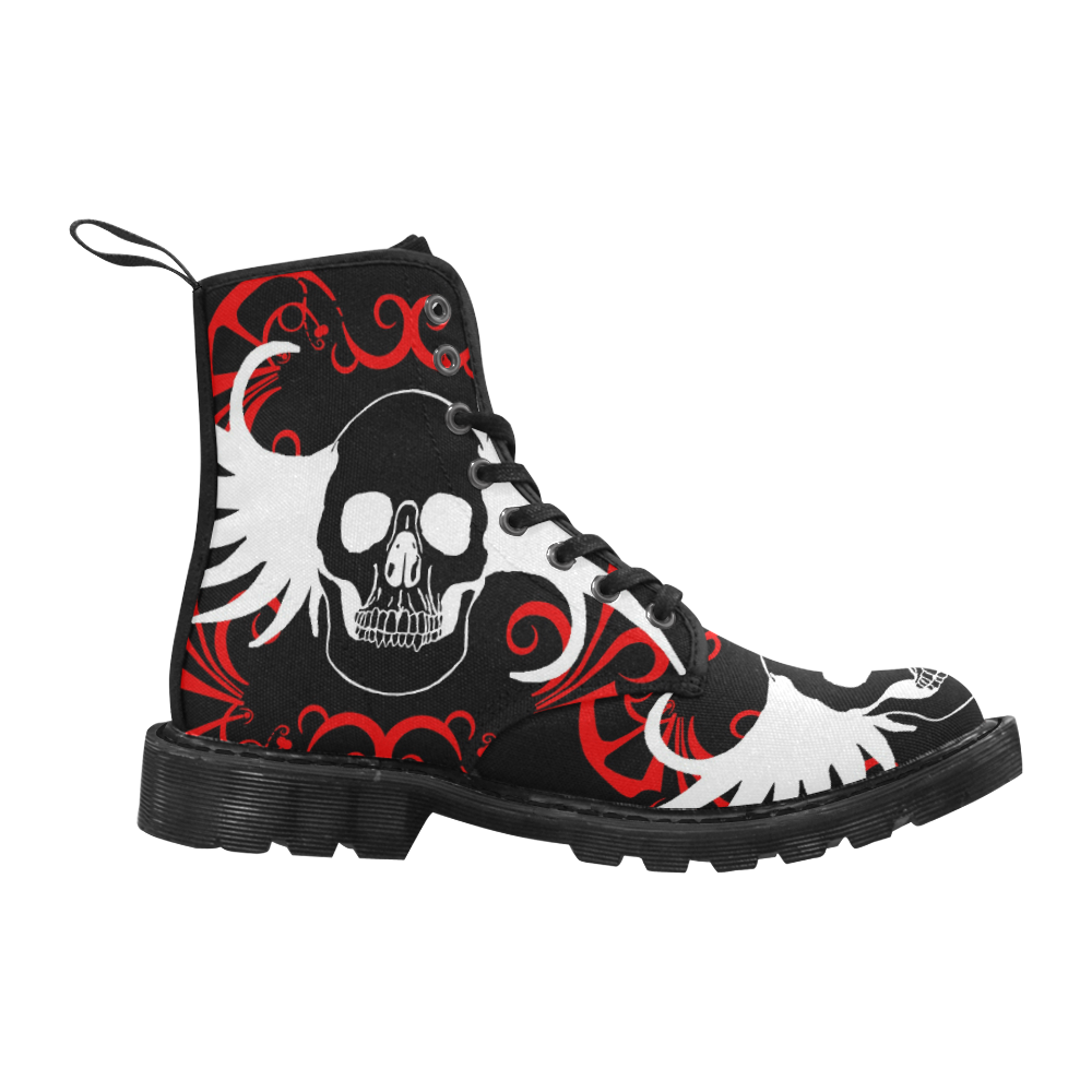 white red skull abstract 2 Martin Boots for Women (Black) (Model 1203H)