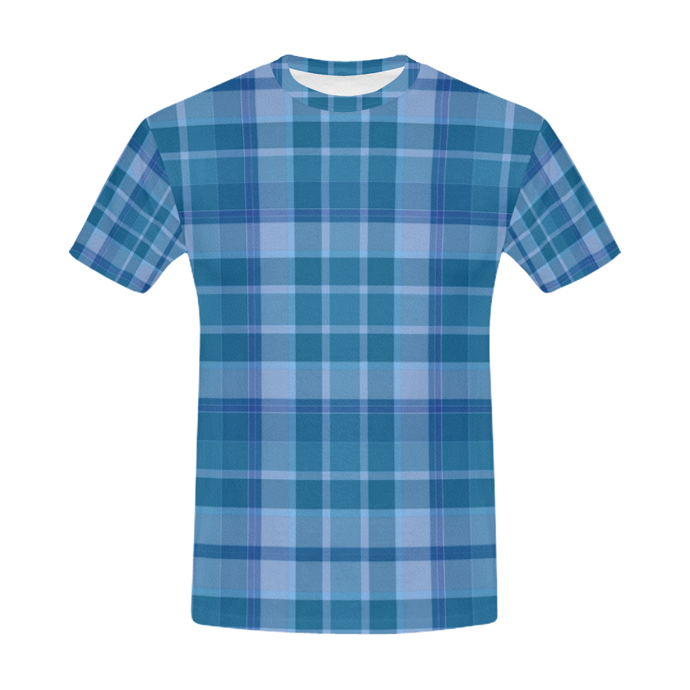 Shades of Blue Plaid All Over Print T-Shirt for Men (USA Size) (Model T40)