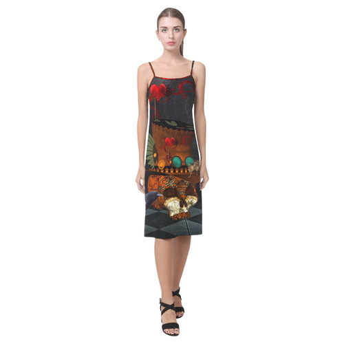 Steampunk skull with rat and hat Alcestis Slip Dress (Model D05)