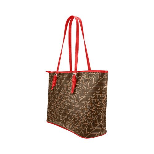 NUMBERS Collection 1234567  Women Chocolate/Cherry Red Leather Tote Bag/Large (Model 1651)