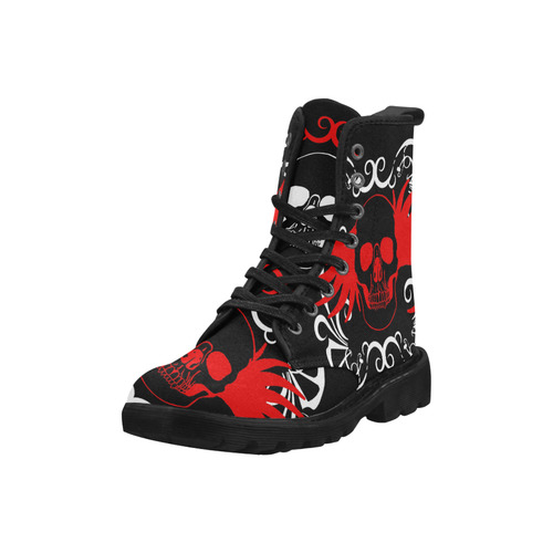 red black skull white abstract Martin Boots for Women (Black) (Model 1203H)