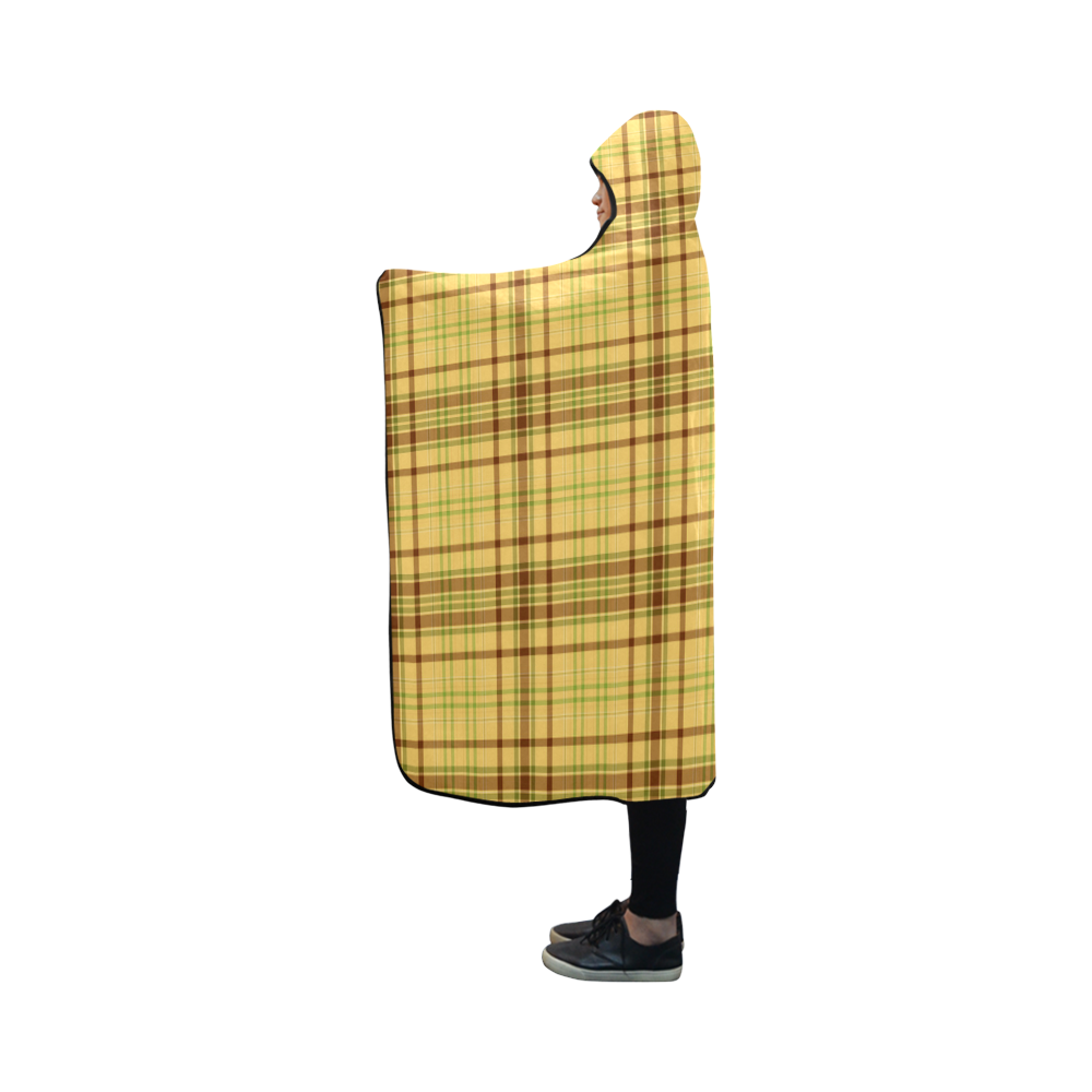 Yellow Brown Plaid Hooded Blanket 50''x40''