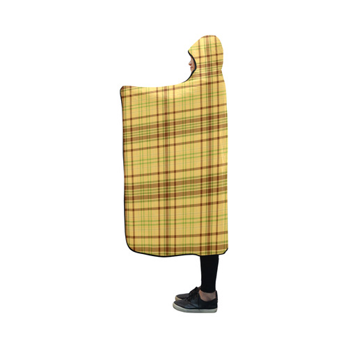 Yellow Brown Plaid Hooded Blanket 50''x40''