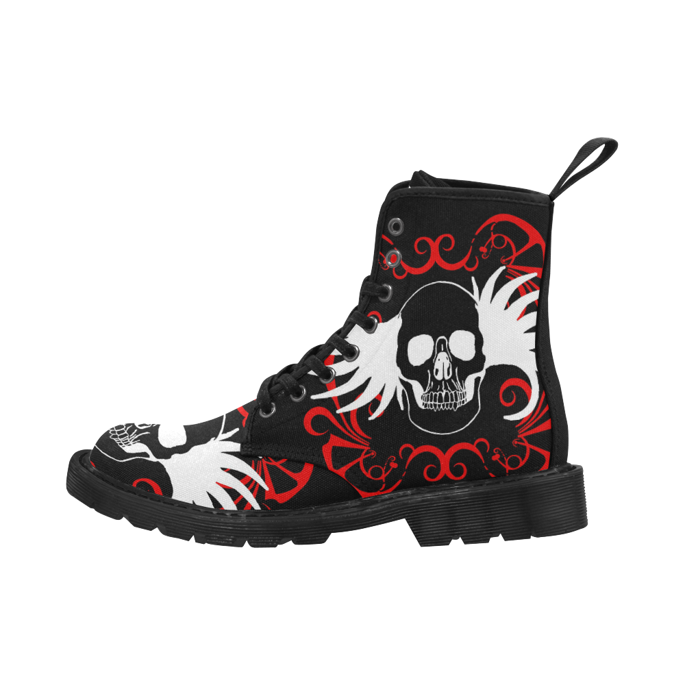 white red skull abstract 2 Martin Boots for Women (Black) (Model 1203H)