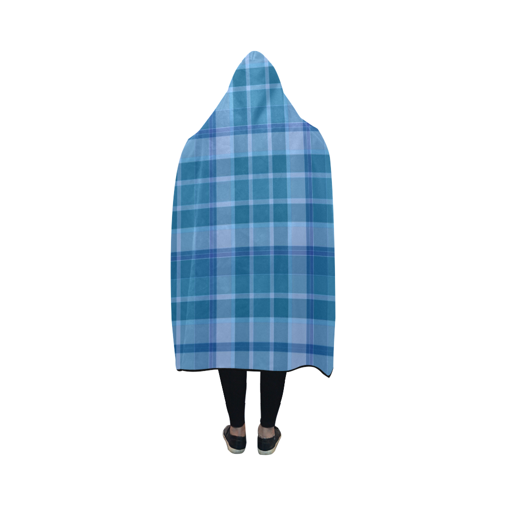 Shades of Blue Plaid Hooded Blanket 50''x40''