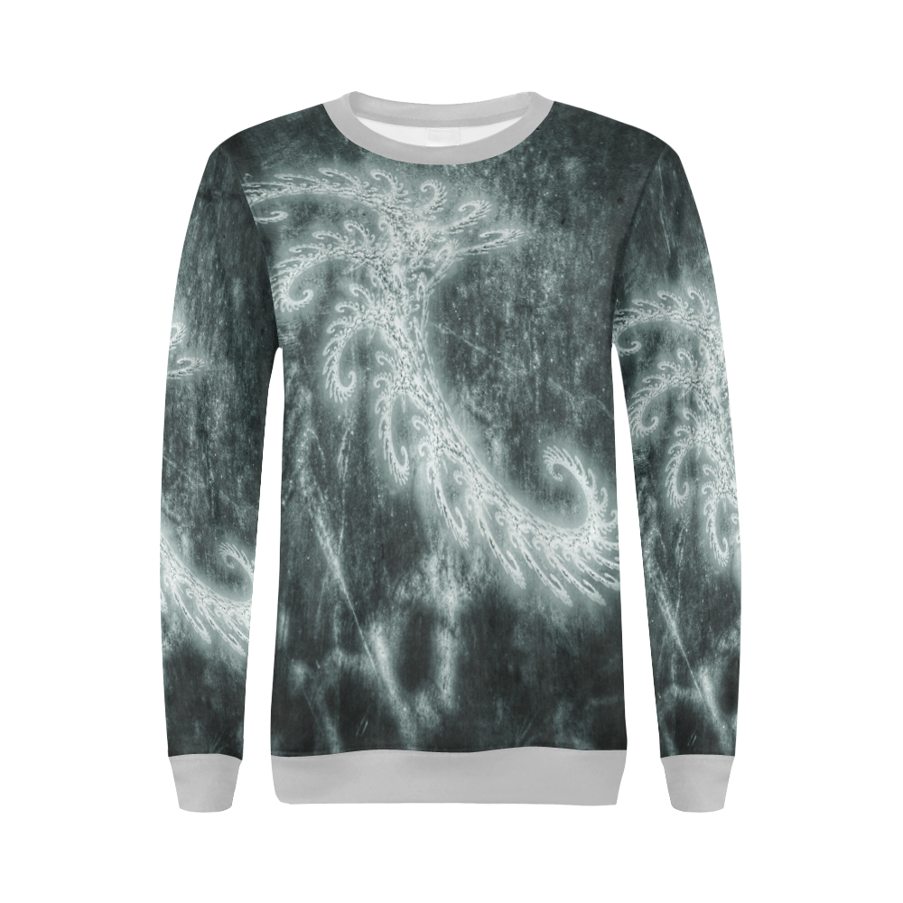 White Spiral Fractal All Over Print Crewneck Sweatshirt for Women (Model H18)